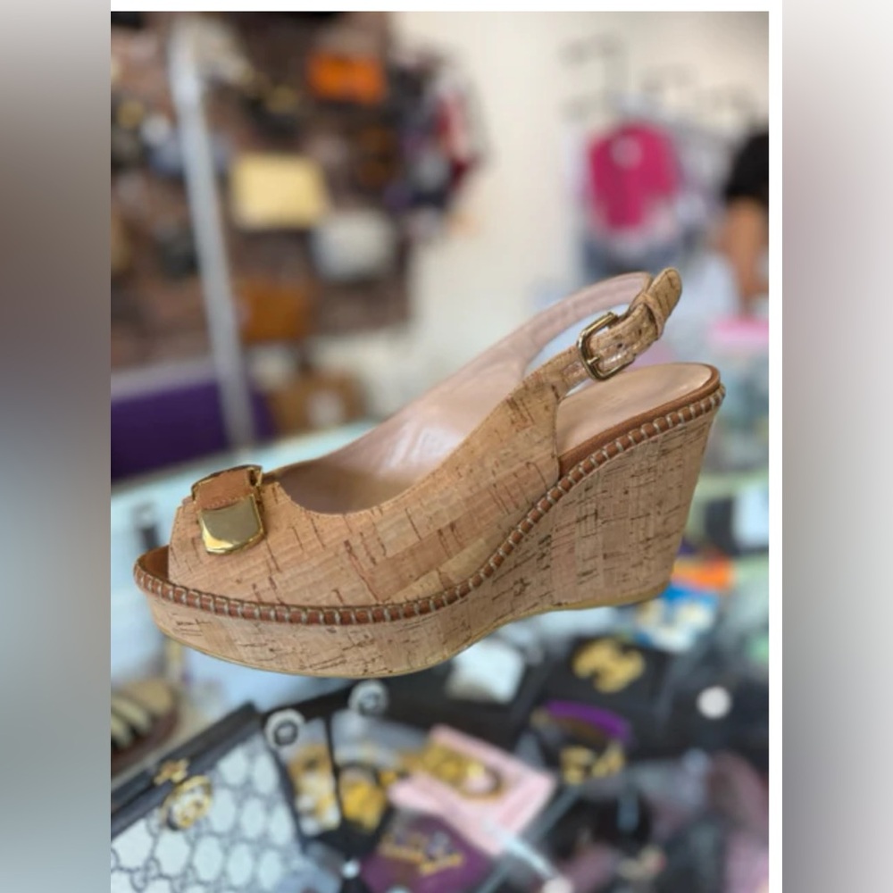 Stuart Weitzman Sz 6.5 Cork Wedge Sandals w/ Box